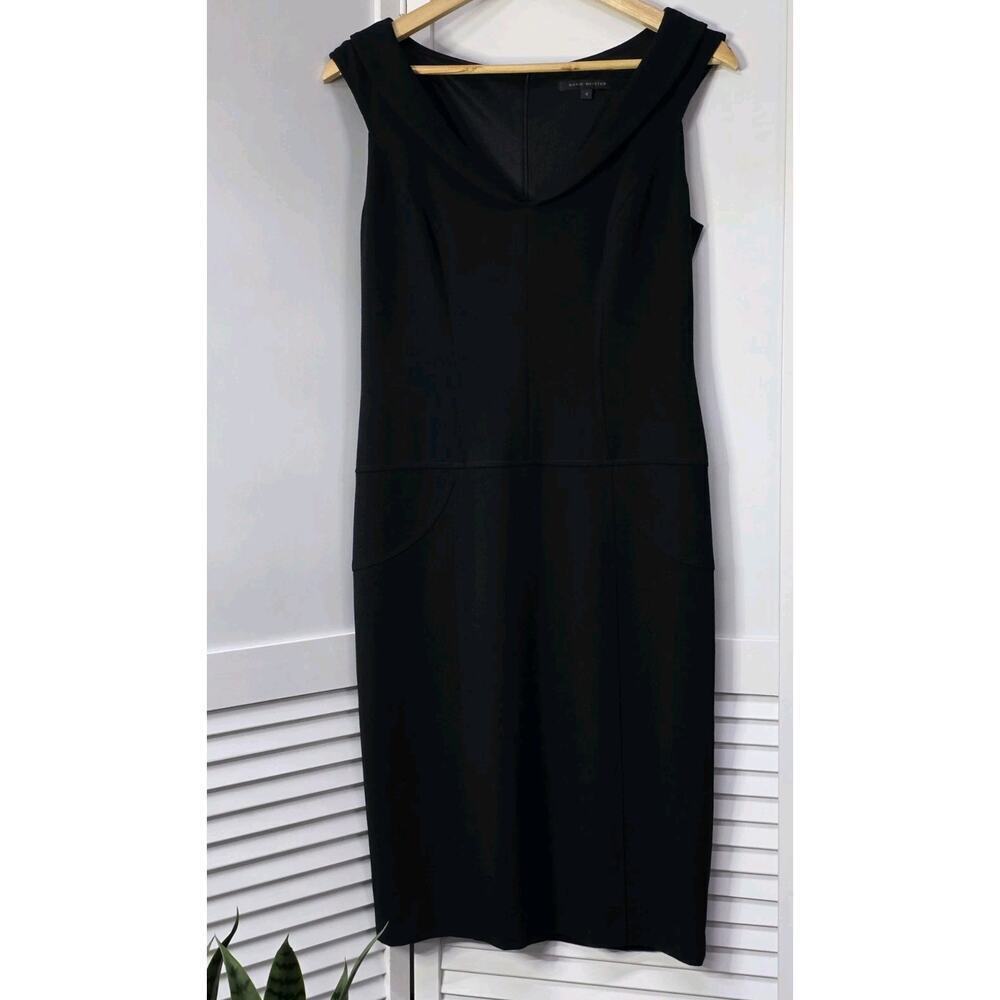 David Meister Womens Back Zip Short Sleeve V Neck Sheath Dress Black Size 4